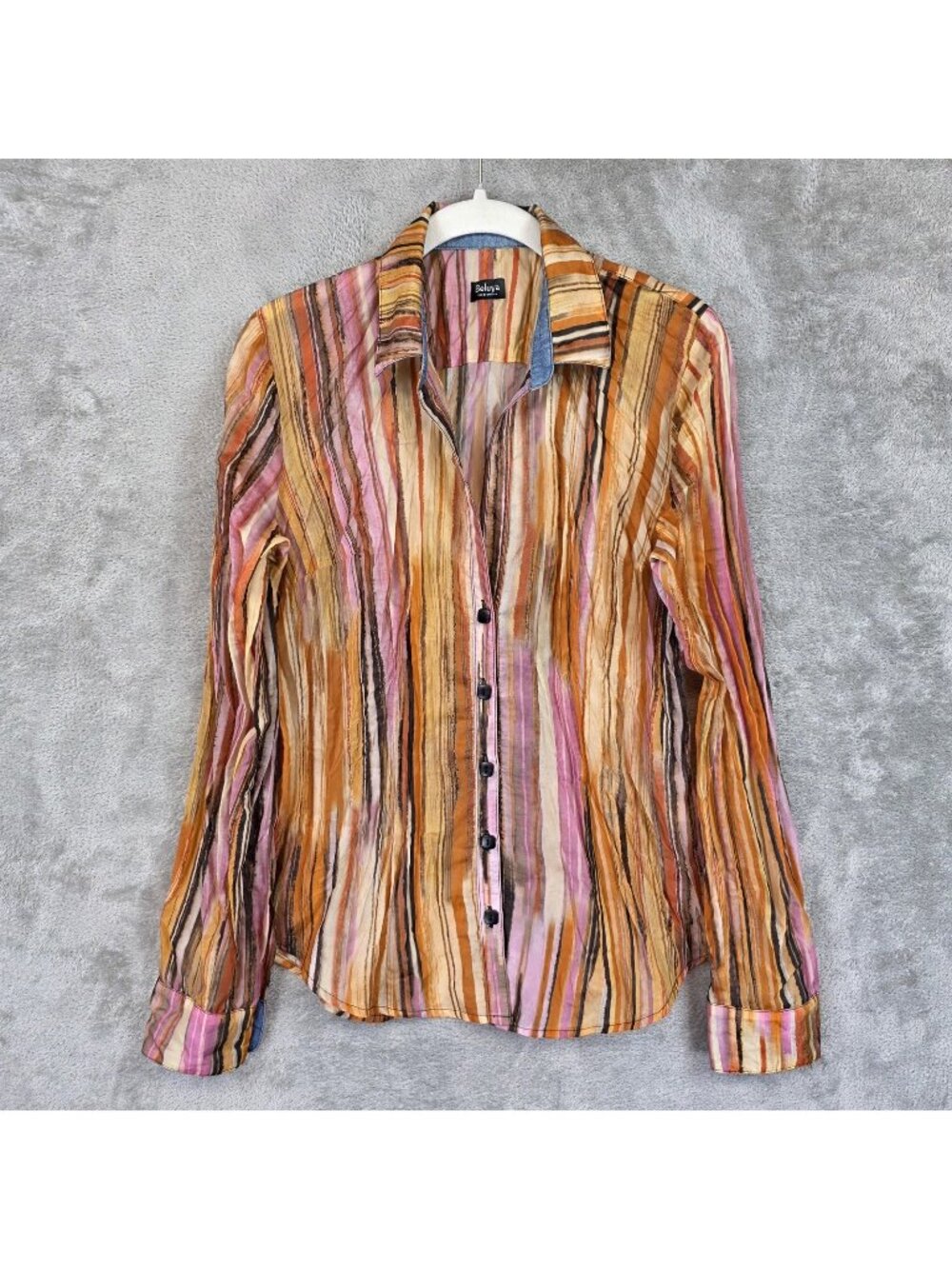 Beluva San Francisco Button Up Shirt Womens S Multicolor Sheer Striped USA